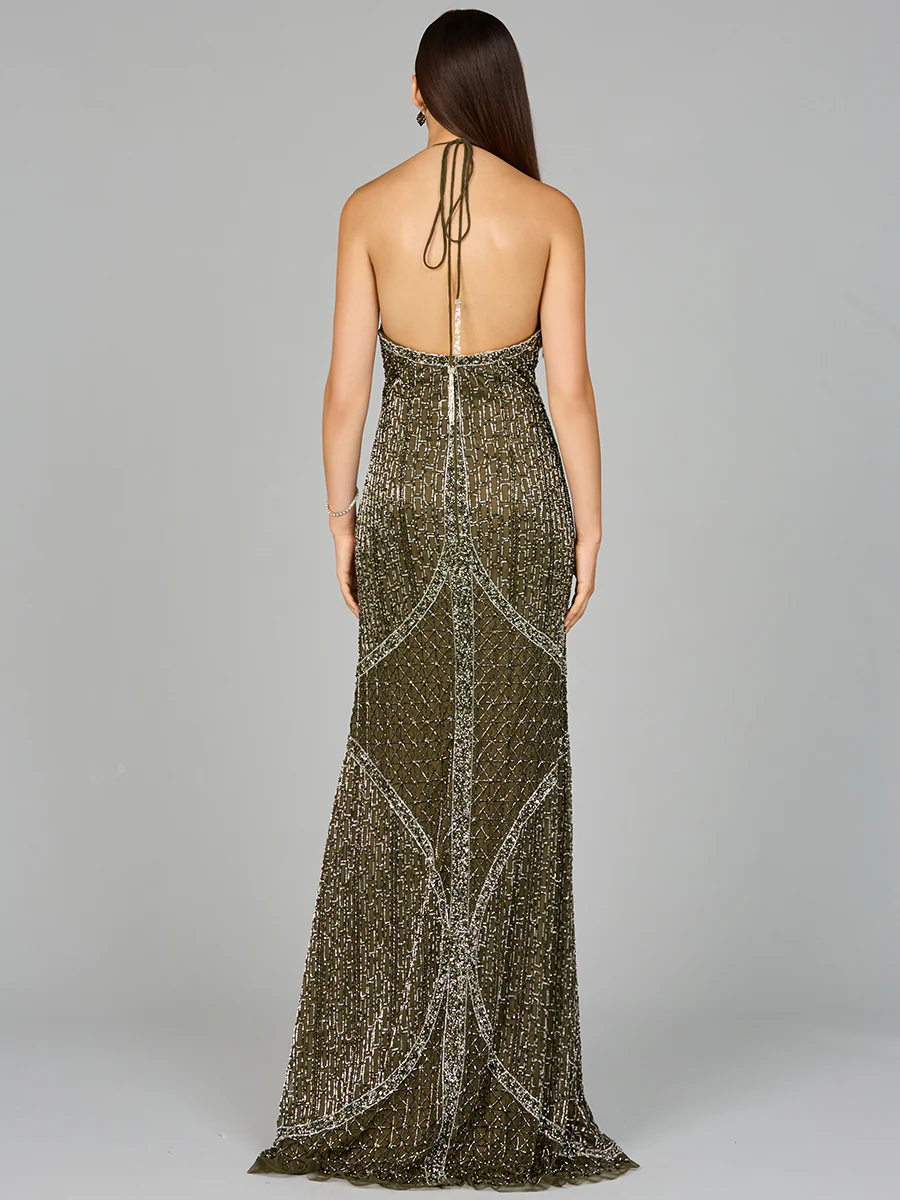 Symmetrical Halter Neck Beaded Gown - OUTLET - Image 3