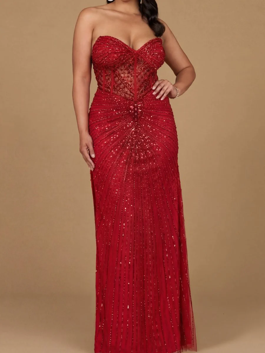 Embellished Strapless Gown with Slit | 9953 - Image 2