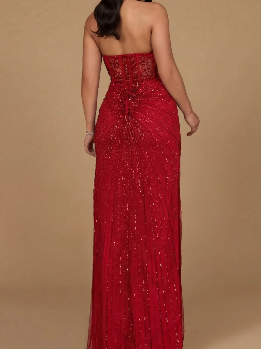 Embellished Strapless Gown with Slit | 9953 - Image 8