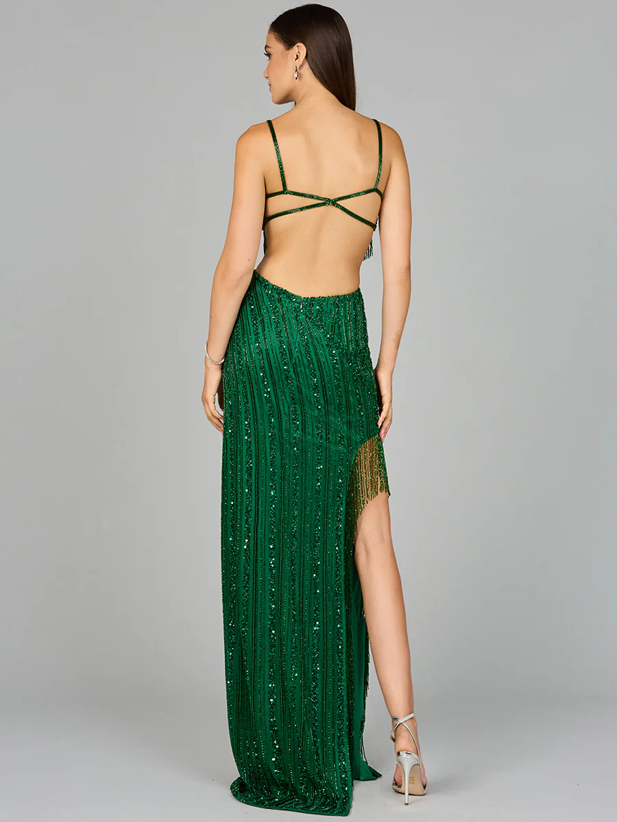 Cutout Beaded Gown with Fringes - Image 3