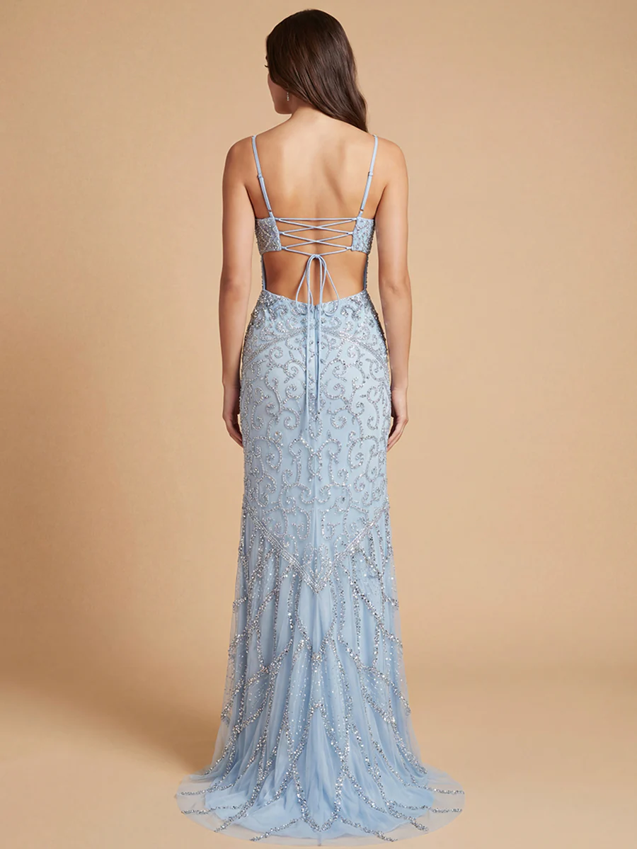 Embellished Gown with Slit And Low Back - Image 5