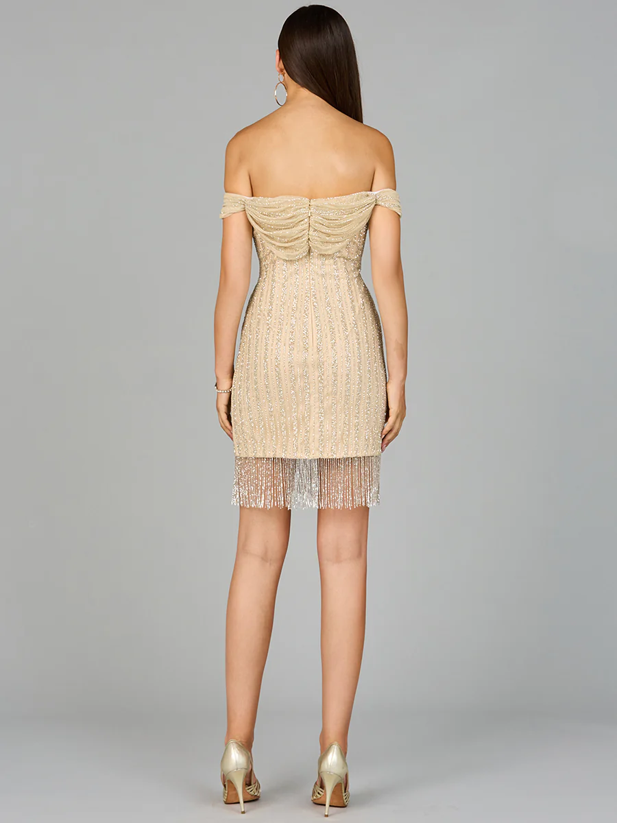 Off Shoulder Fringe Wrap Dress - Image 2