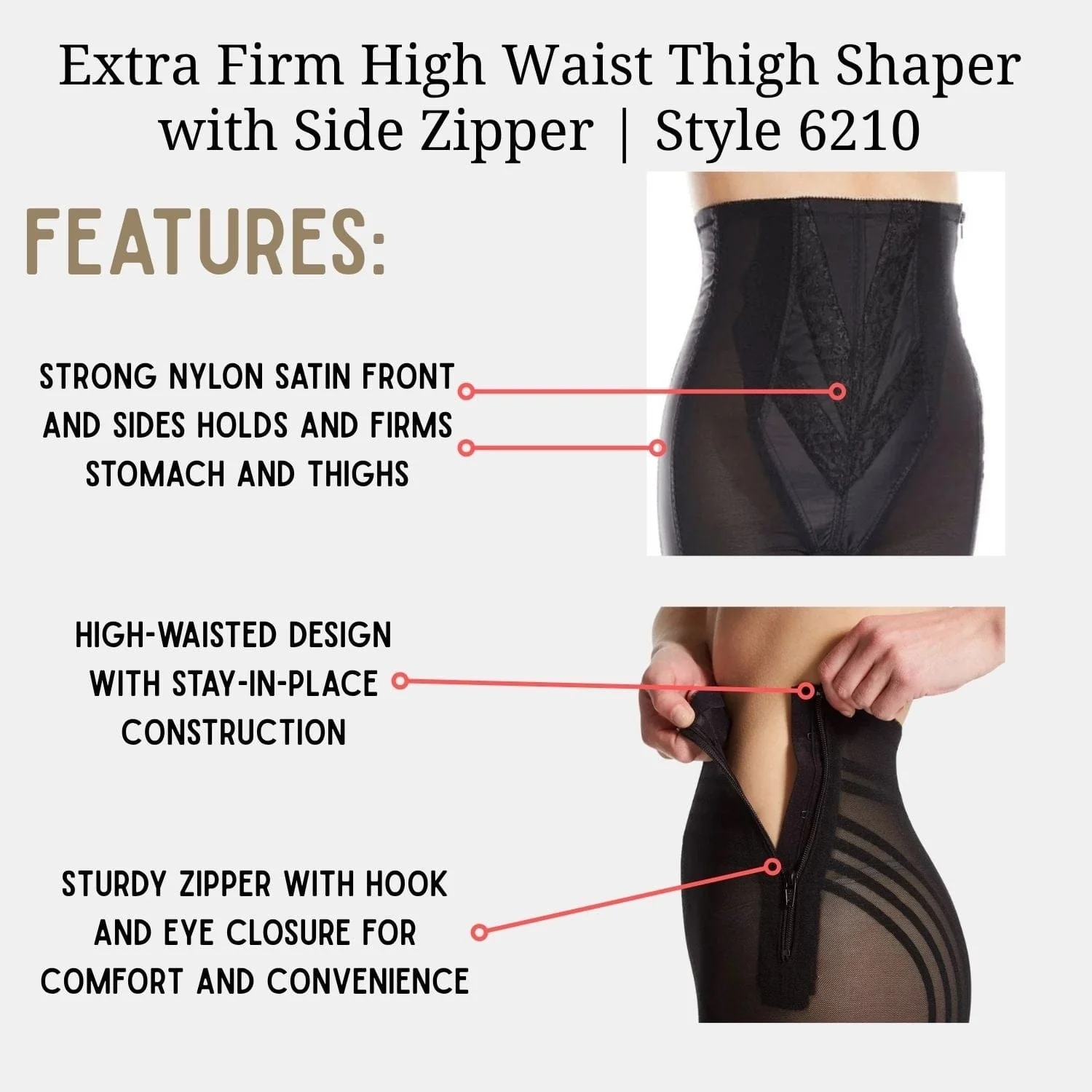 High Waist Long Leg Shaper with Side Zipper |  Extra Firm Control - Style 6210 - Image 4