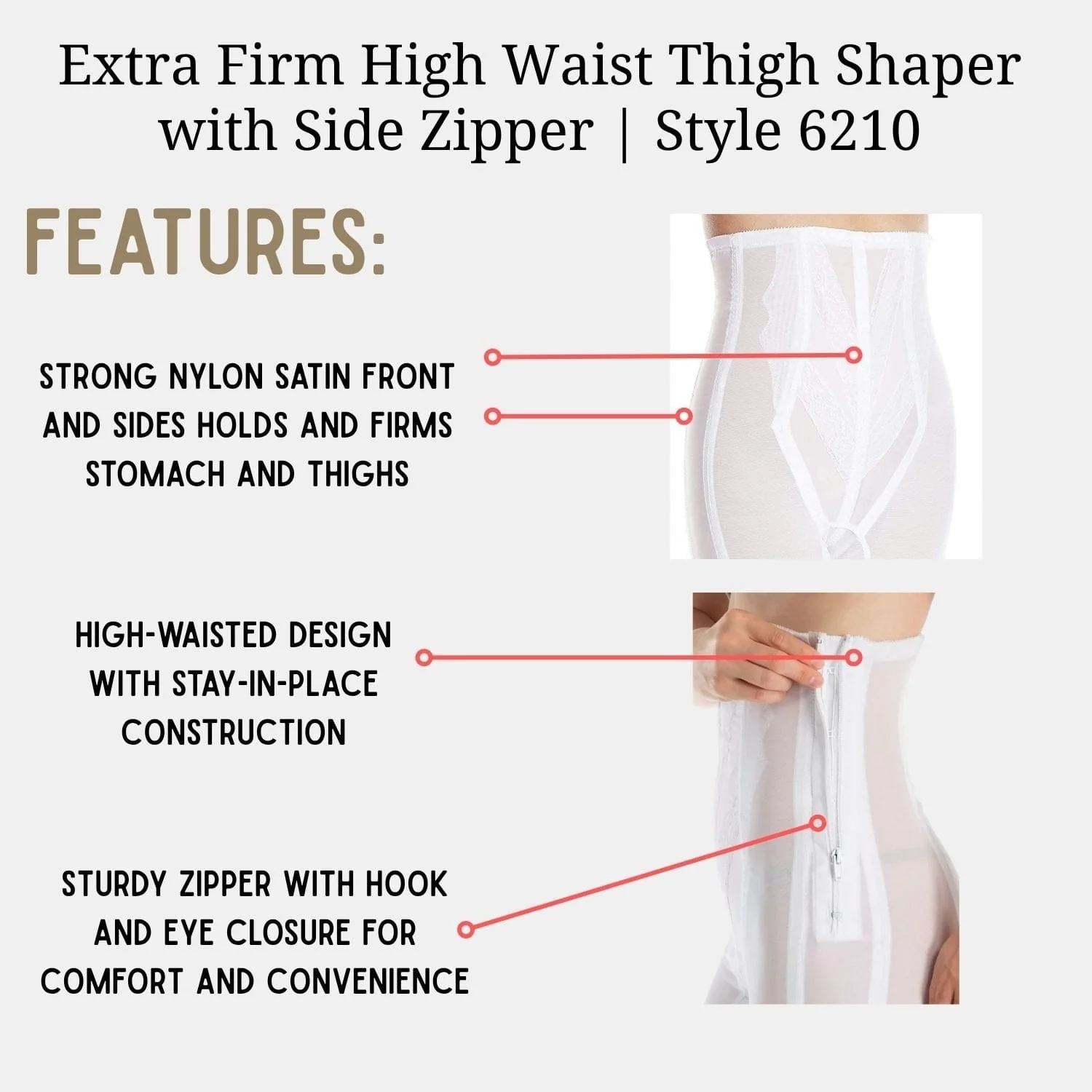 High Waist Long Leg Shaper with Side Zipper |  Extra Firm Control - Style 6210 - Image 9