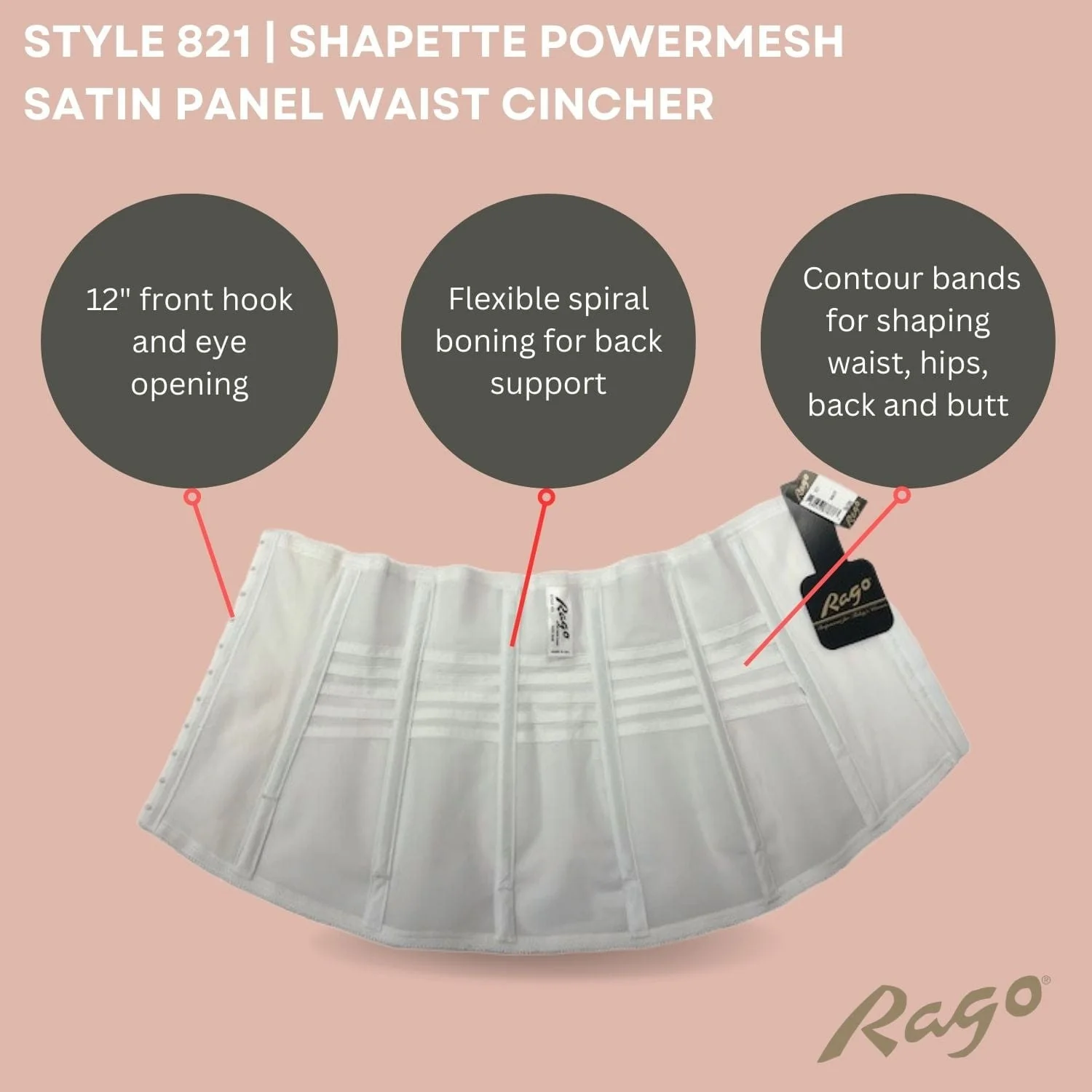 Shapette Powermesh Satin Panel Waist Cincher | Style 821 - Image 14