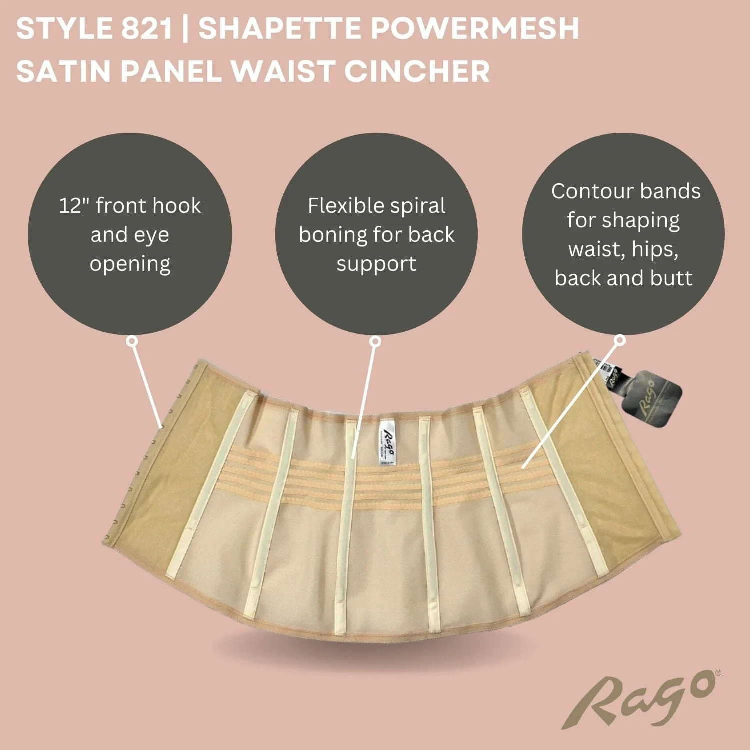 Shapette Powermesh Satin Panel Waist Cincher | Style 821 - Image 20