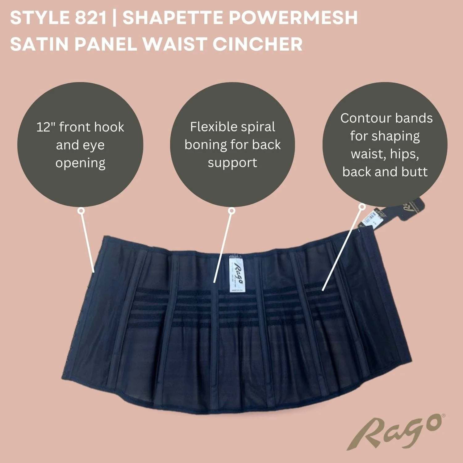 Shapette Powermesh Satin Panel Waist Cincher | Style 821 - Image 26